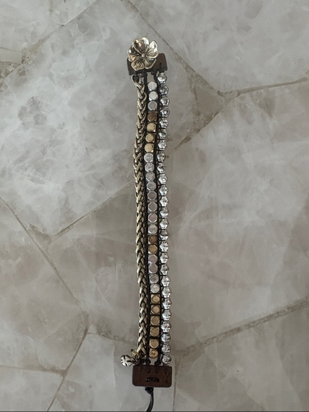 Free People Gold and Silver Multi-Row Rhinestone Bracelet